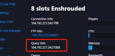 Enshrouded server query info in the Game Panel control panel