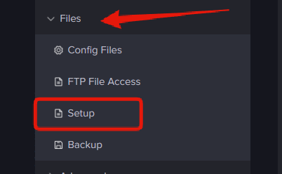 Multicraft Files and Setup menu options in the left-hand navigation
