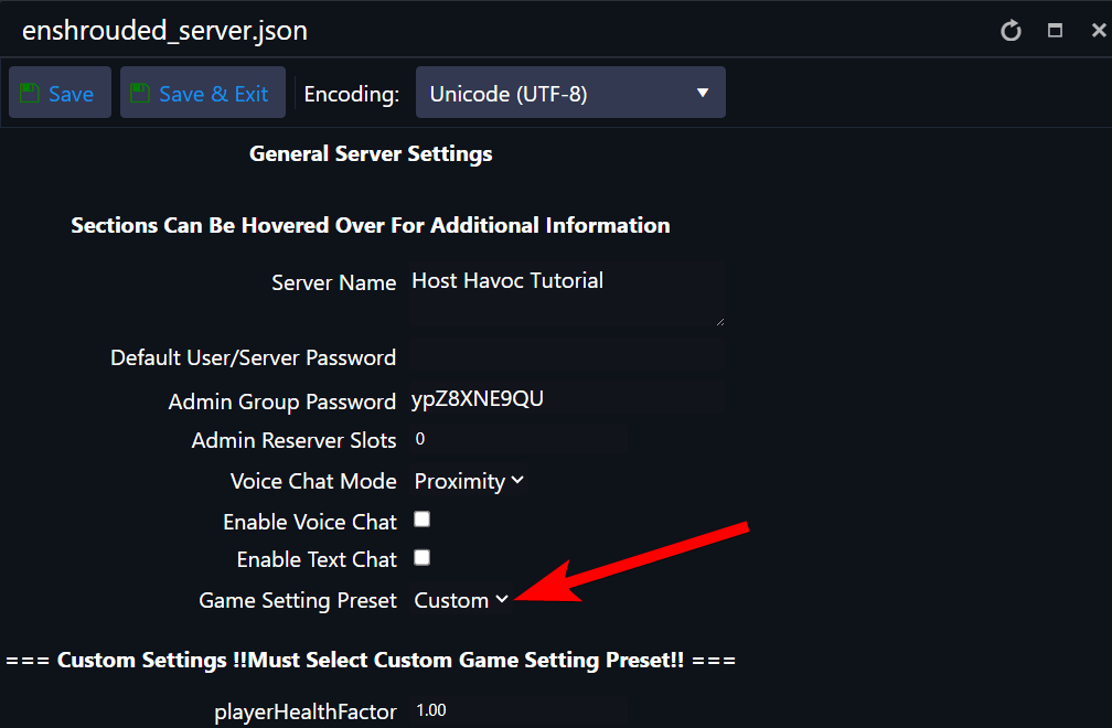Select Custom as the Game Setting Preset