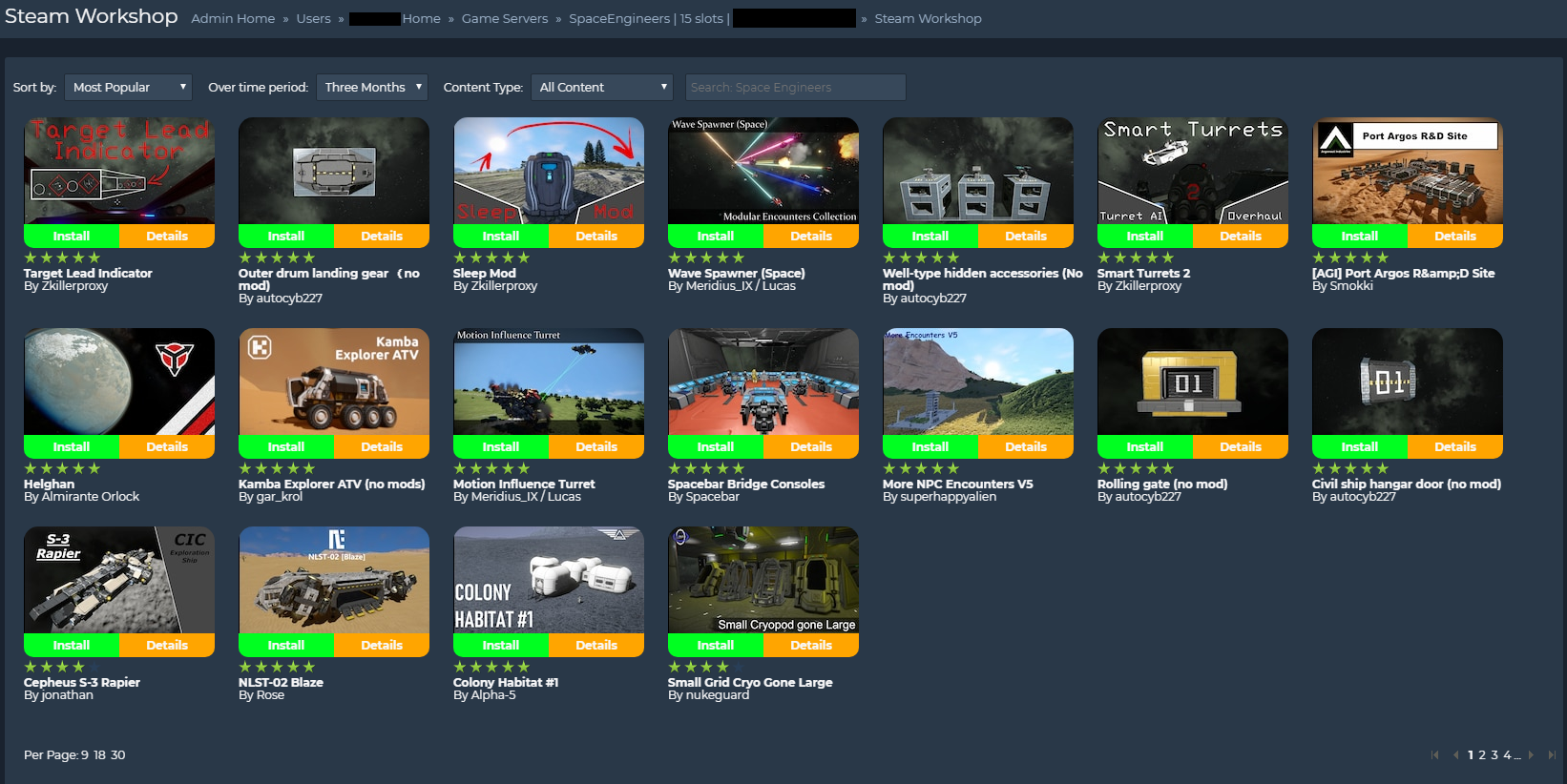 Navegador de mods do Steam Workshop exibindo um mod com o botão Install