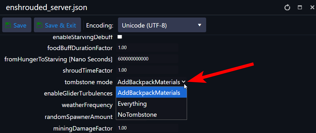 Tombstone mode options in the enshrouded_server.json