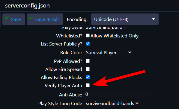 Verify Player Auth option unchecked