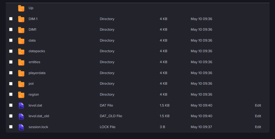 Example of correct world folder file structure uploaded via FTP