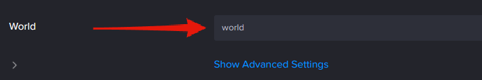 Multicraft Advanced Options panel showing the World field set to the uploaded folder name