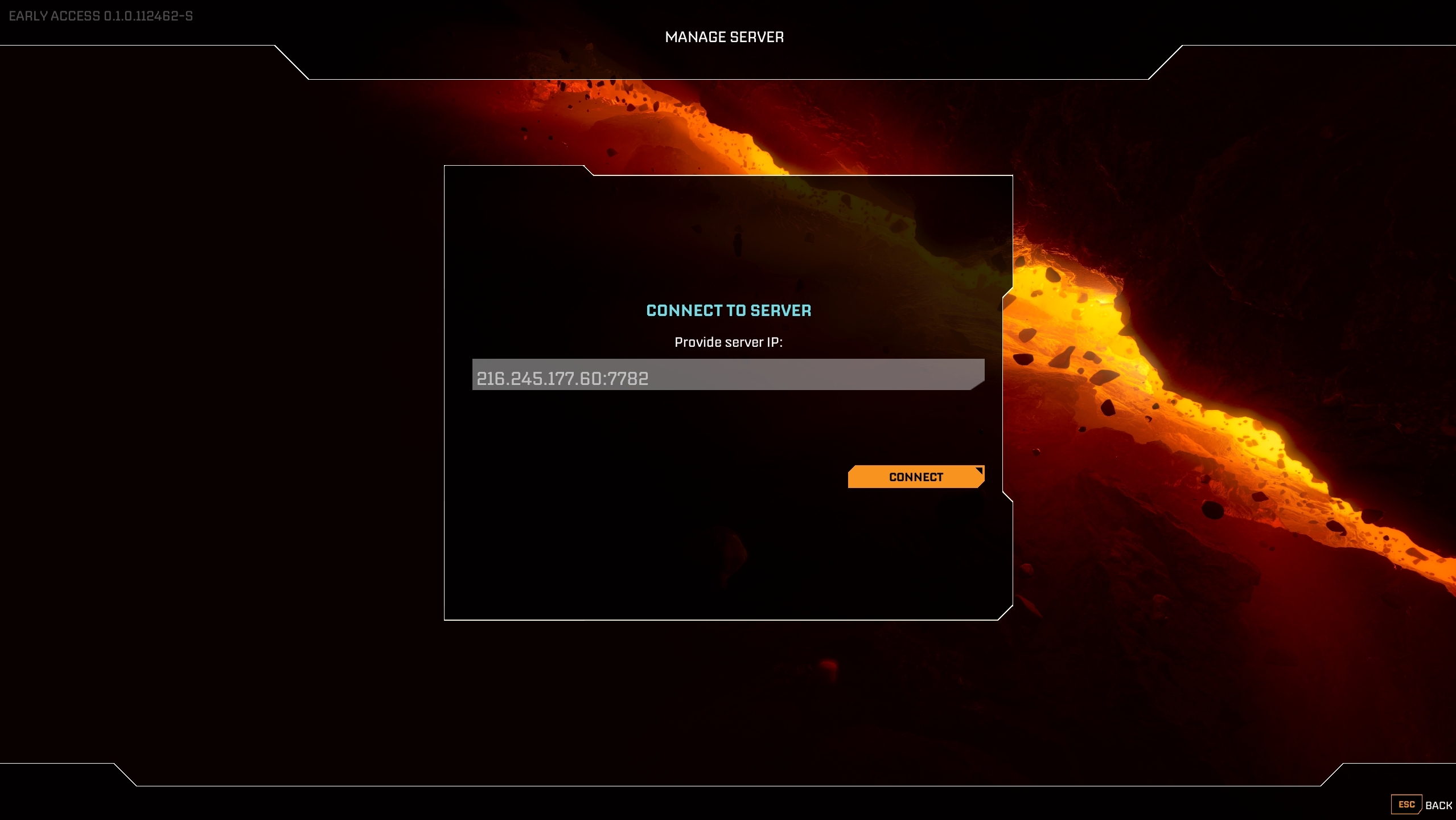 Entering the server IP address into the StarRupture Manage Server IP field