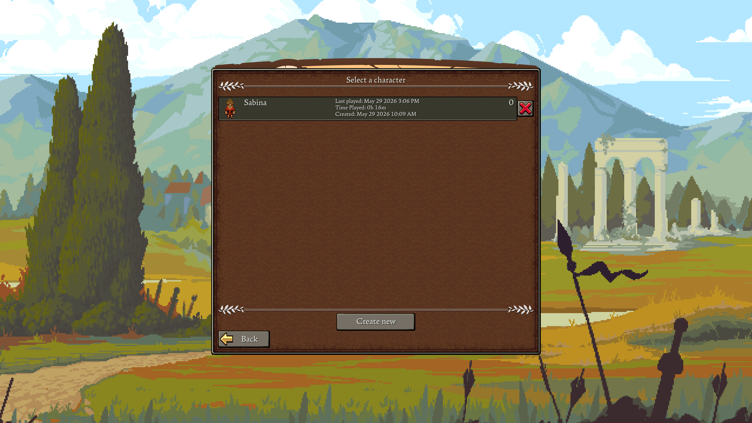 Romestead character selection screen
