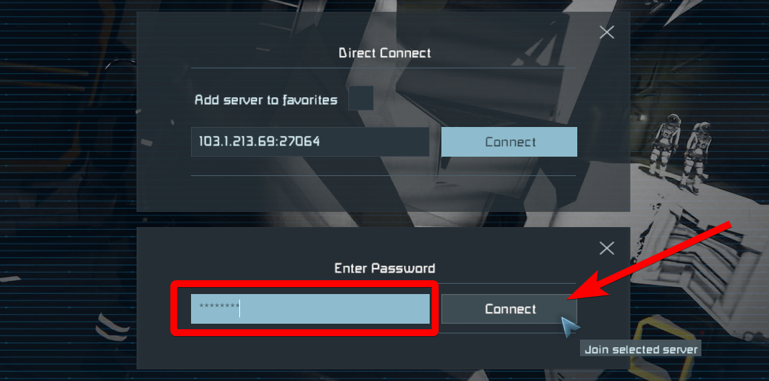 Solicitação de senha no Direct Connect com o botão Connect