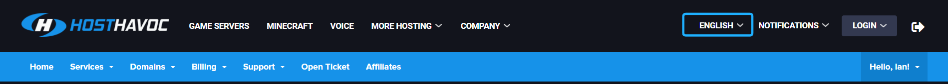 Billing panel language selector location