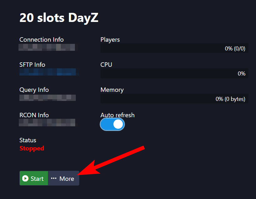 More button on the game panel