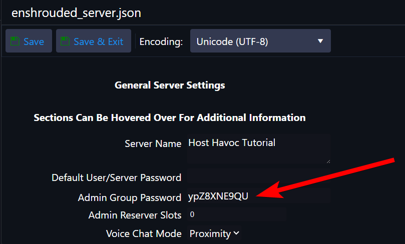 Admin Group Password in the enshrouded_server.json file