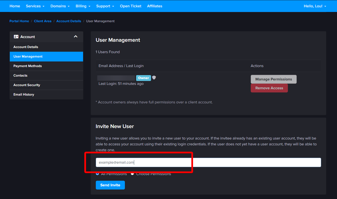 Granting a billing contact access to your account