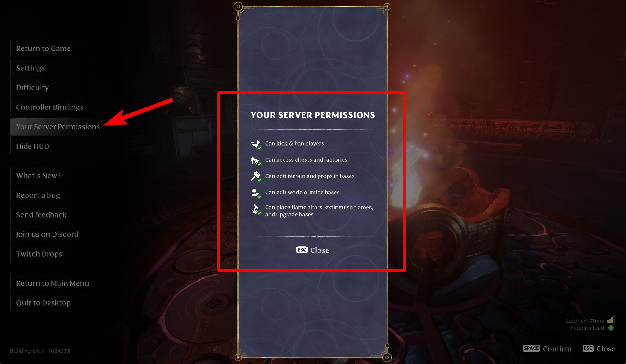 Viewing Your Server Permission option in Enshrouded