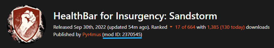 Mod.io-modpagina met het te kopiëren numerieke mod-ID