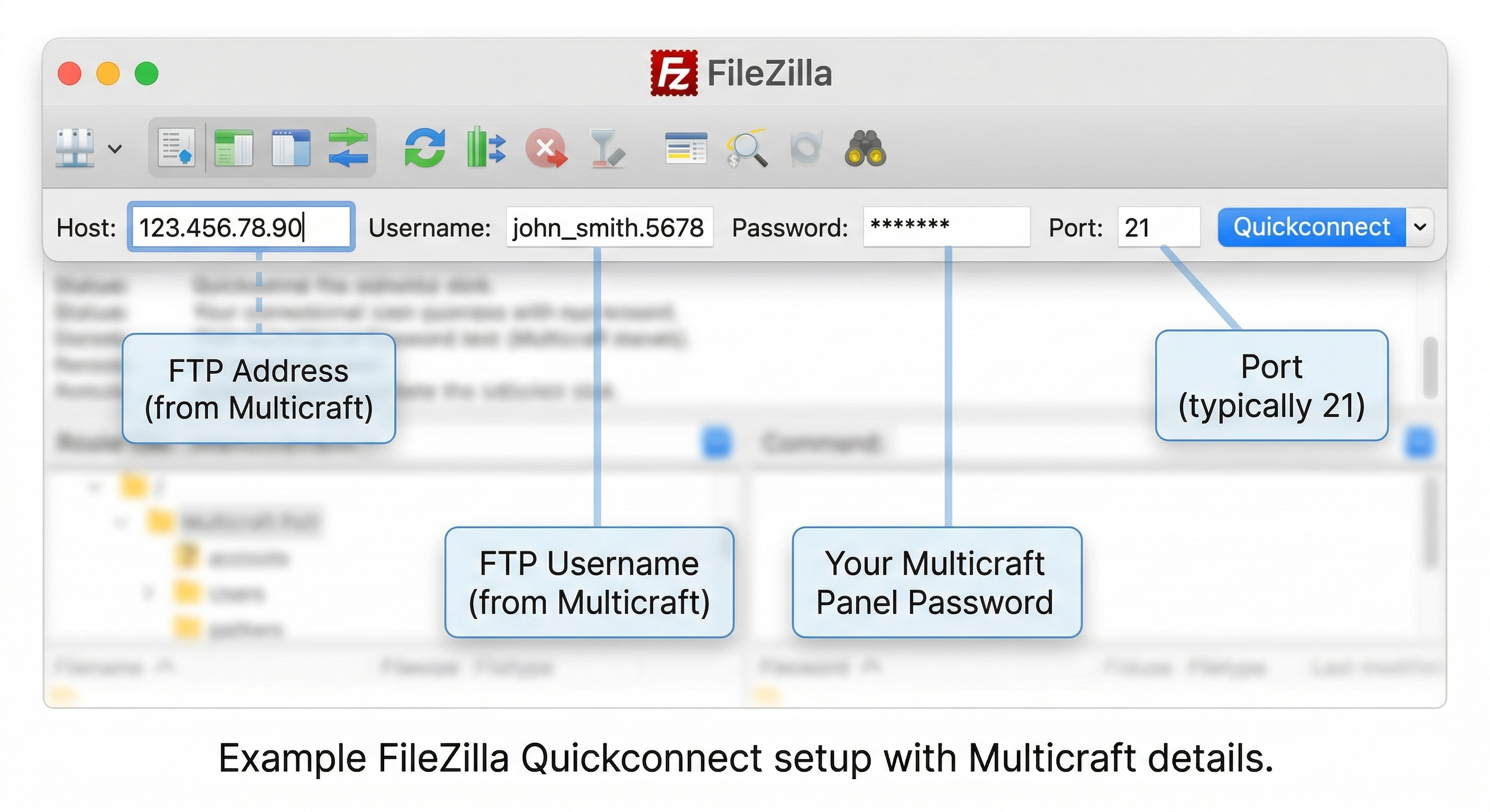 FileZilla credentials guide for Multicraft