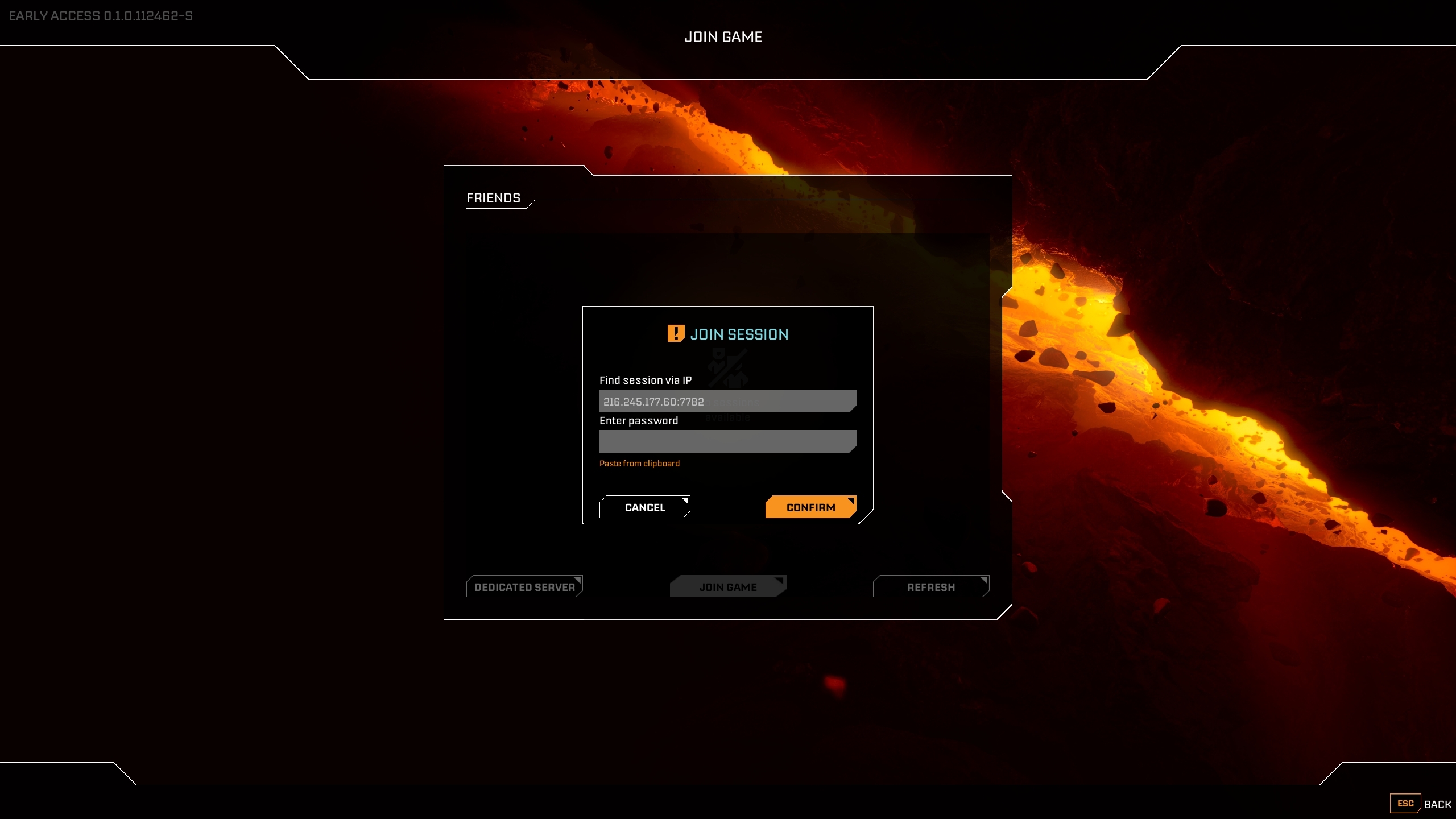StarRupture dedicated server connect screen with IP, port, and password fields