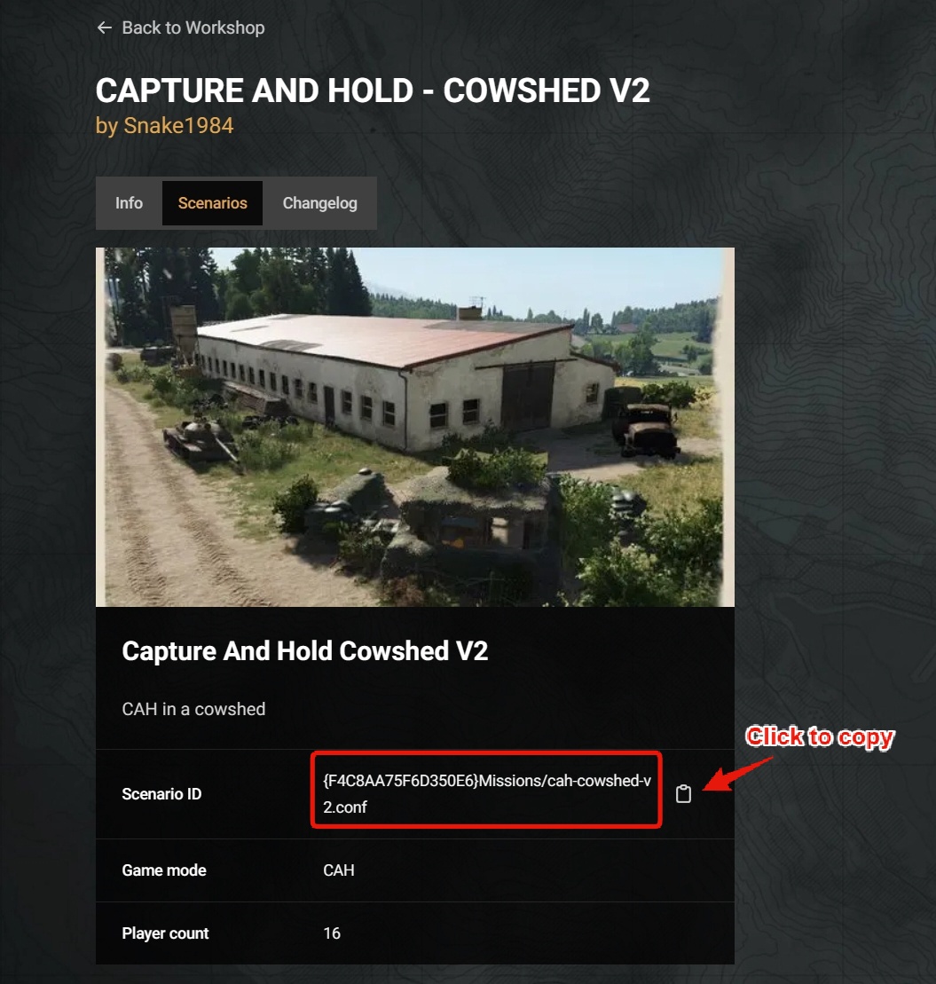 Locating the ScenarioID on the Workshop Scenarios tab
