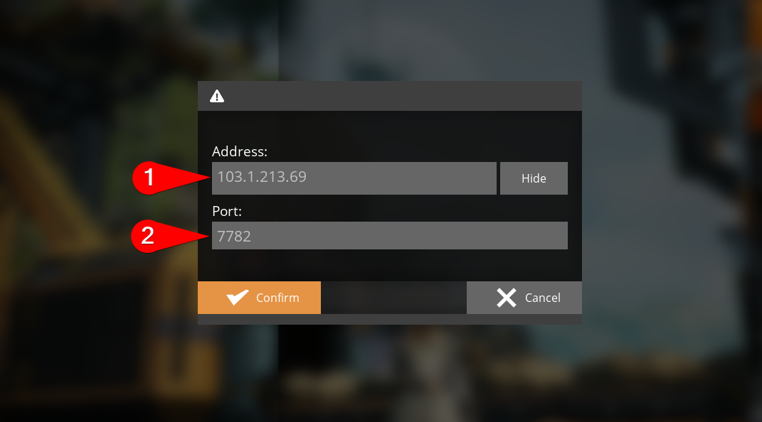 Add Server dialog with Address and Port fields filled in