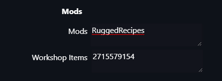 Config Editor showing Workshop Items and Mods fields filled in