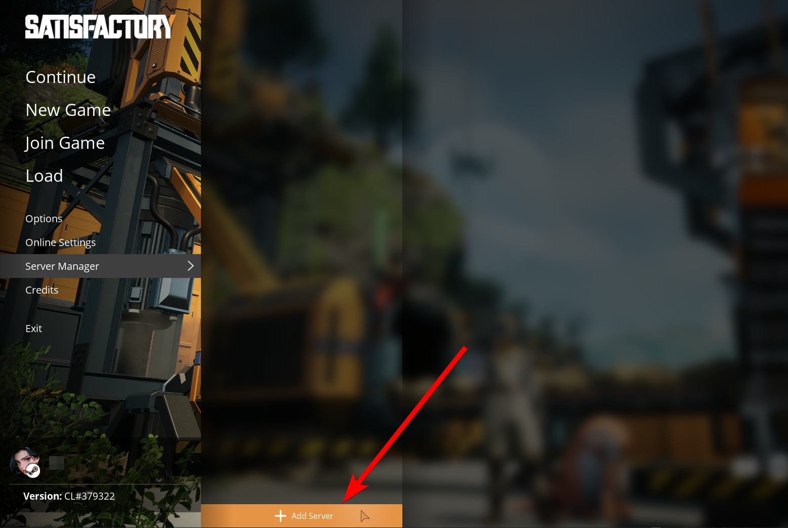 Server Manager screen with Add Server button