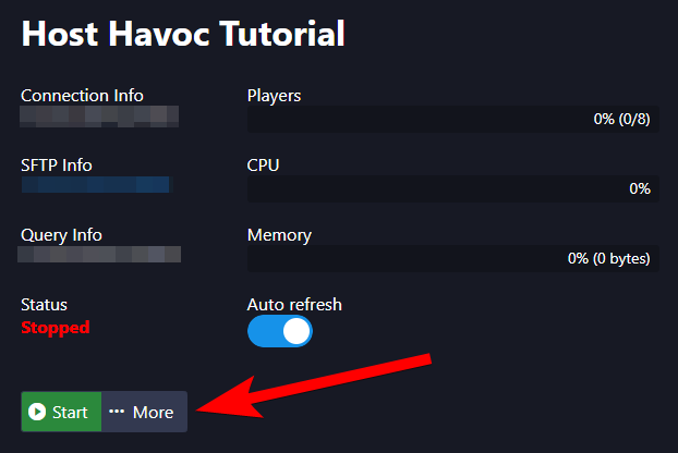 The More button in the game panel