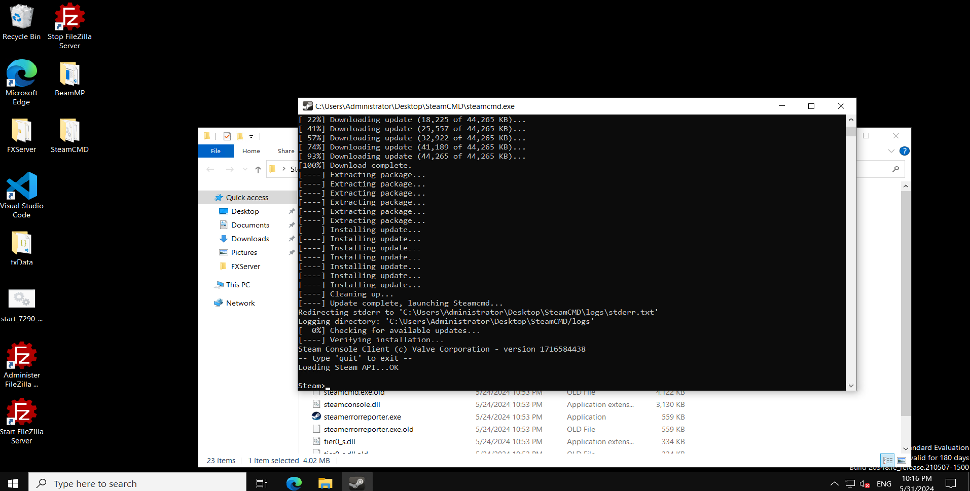 SteamCMD finished loading on a Windows VPS