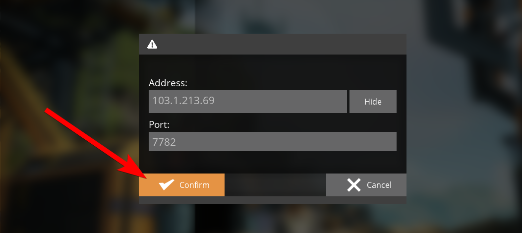Confirm button to save server address details