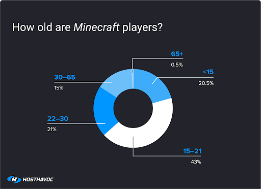 Pie chart showing the age breakdown of Minecraft players.