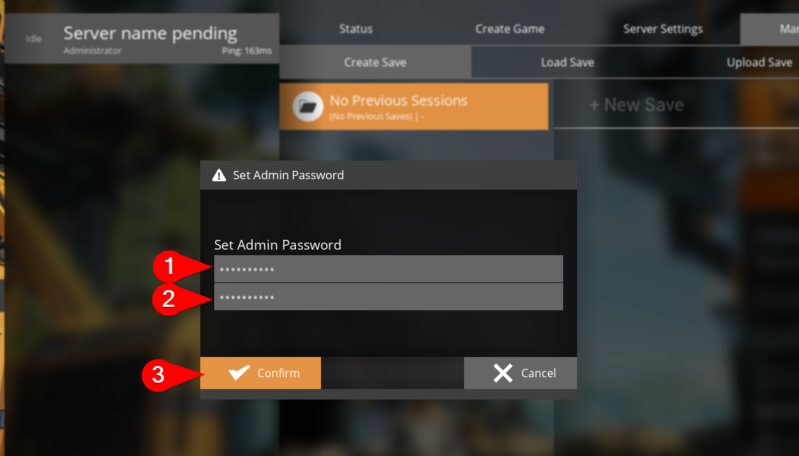 Admin Password setup dialog with Confirm button