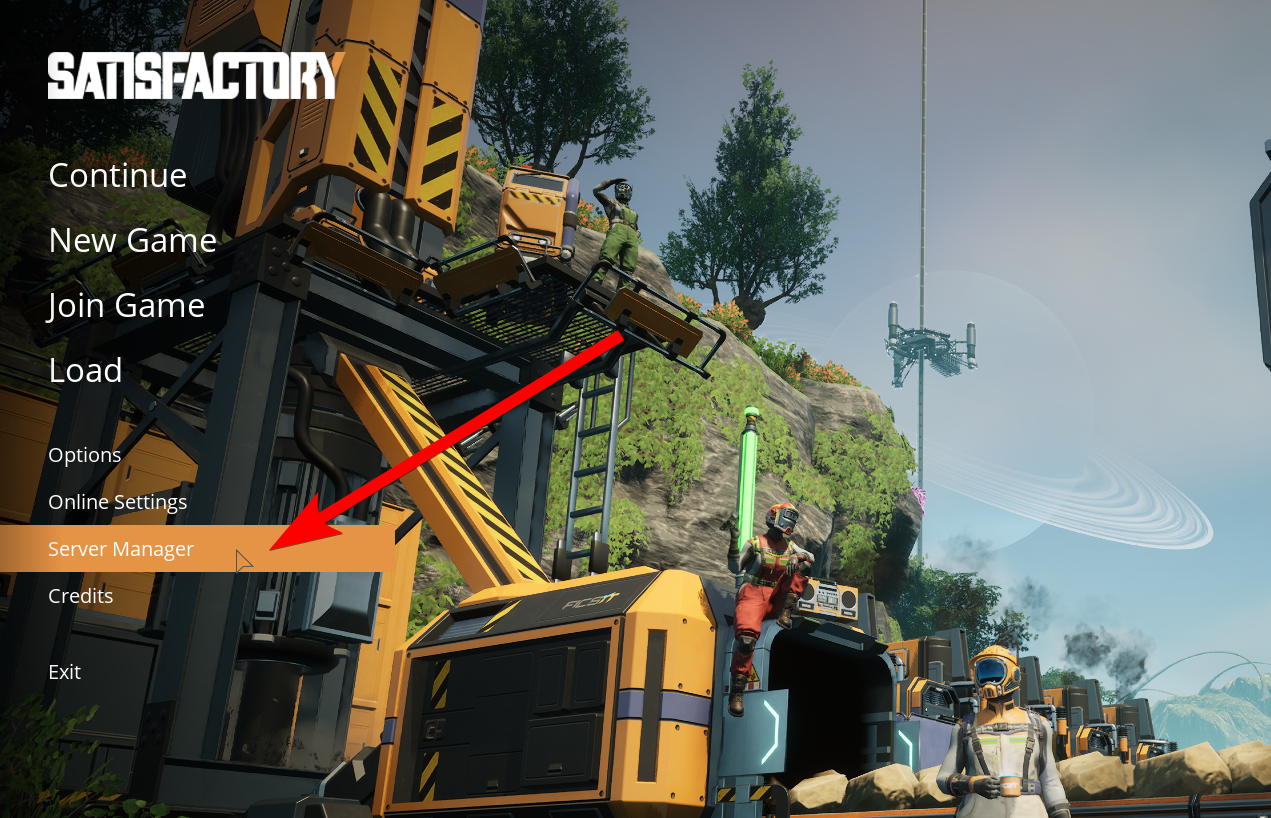 Satisfactory main menu with Server Manager button highlighted