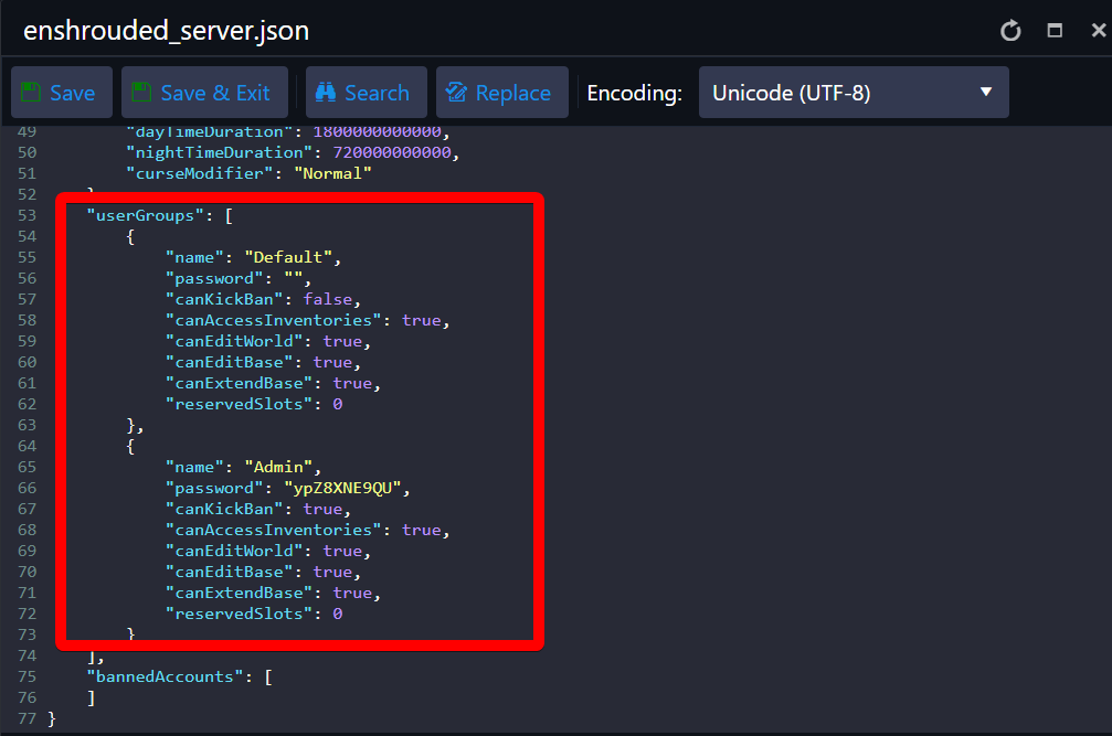 userGroups section in the enshrouded_server.json file
