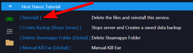 The Reinstall option in the game panel